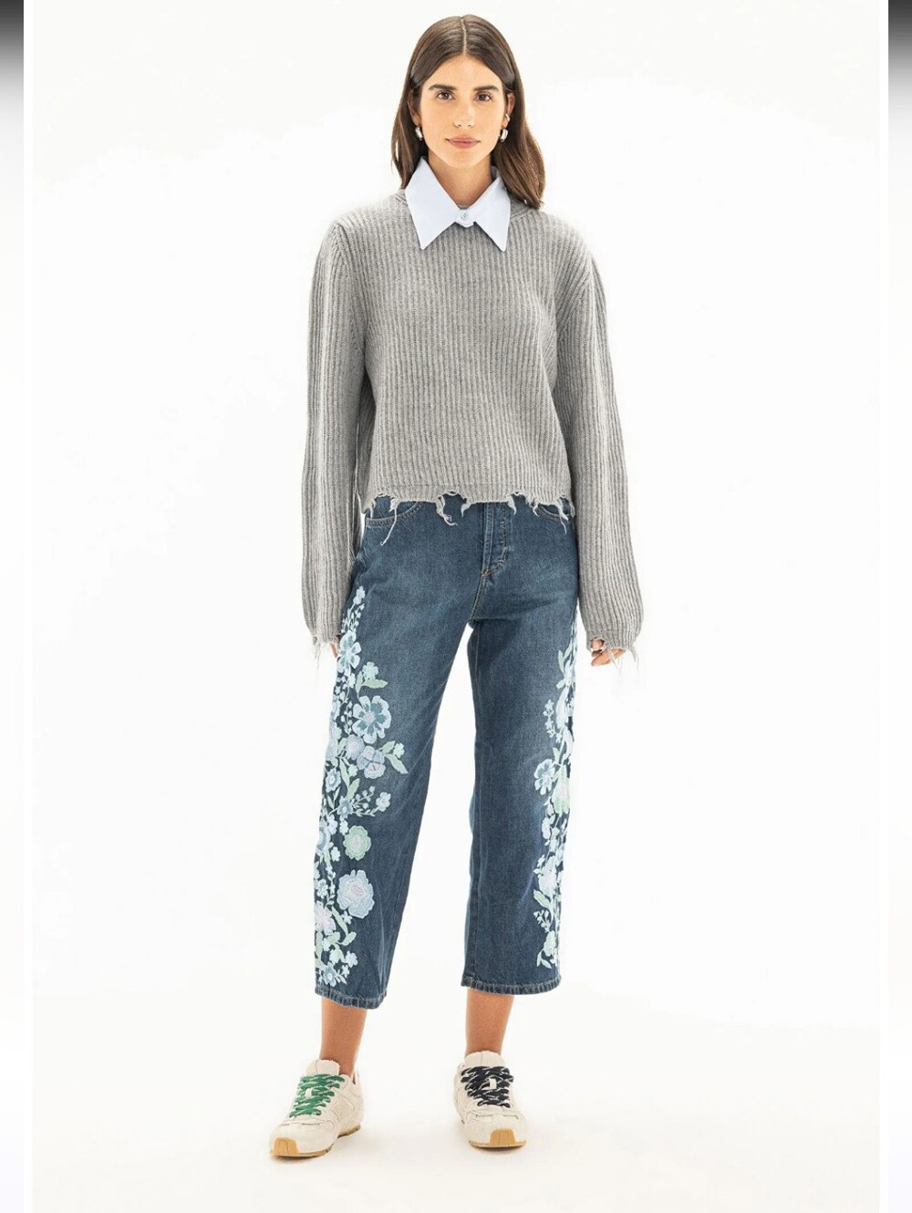 FREE PEOPLE X WE THE FREE WILLOW FLORAL EMBROIDERED JEAN, FORGET ME NOT- SIZE 27